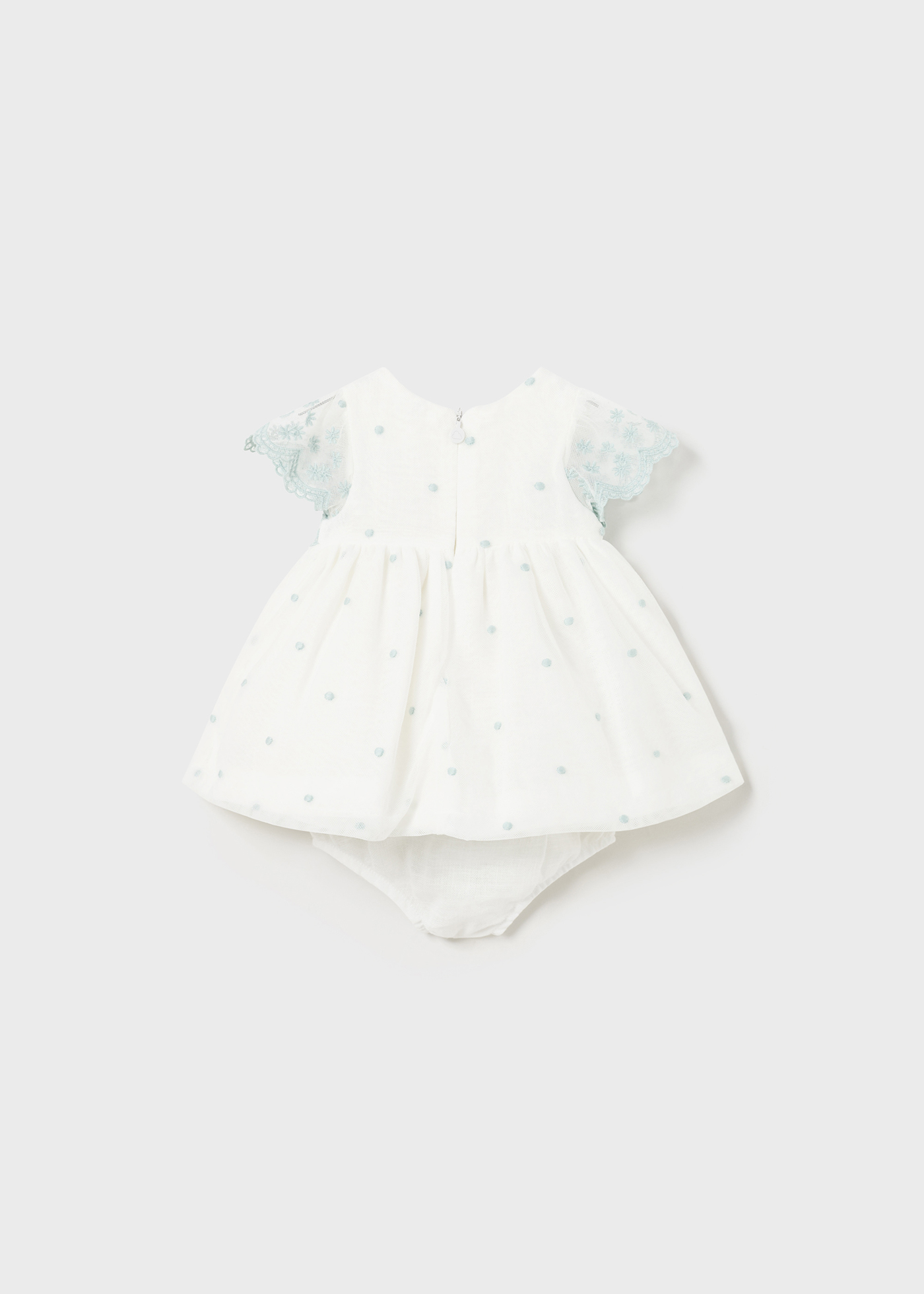 Vestido de tule bordado Nata-Jade com capa para fralda para recém-nascidos.