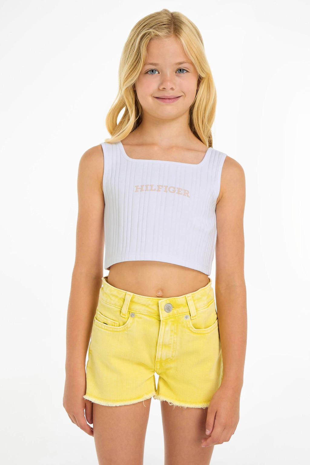Tommy Hilfiger top met tekst wit/lichtroze
