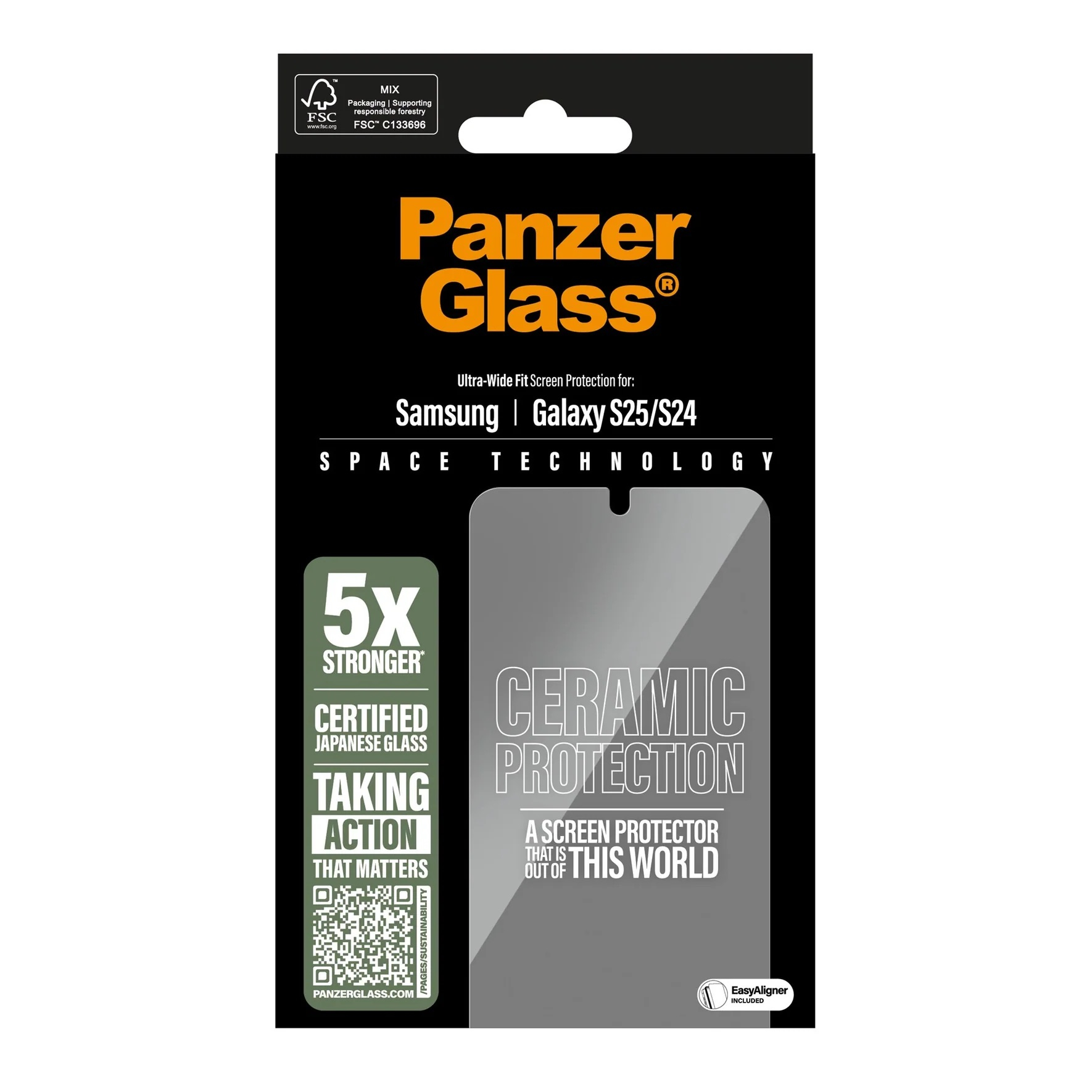 Samsung Galaxy S25 Antibakterielles Antibakterielles Ultra Wide Fit Ceramic Panzer Glas Displayschutz Case Friendly (PGRUWFCG38388)