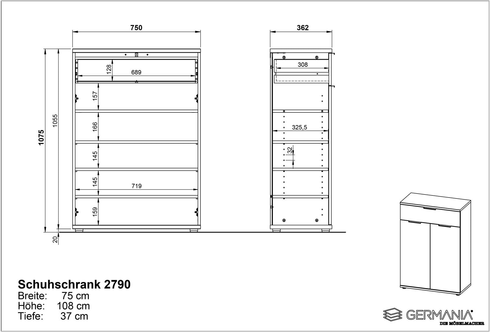 Schuhschrank FIRE 75 x 108 cm Navarra Eiche