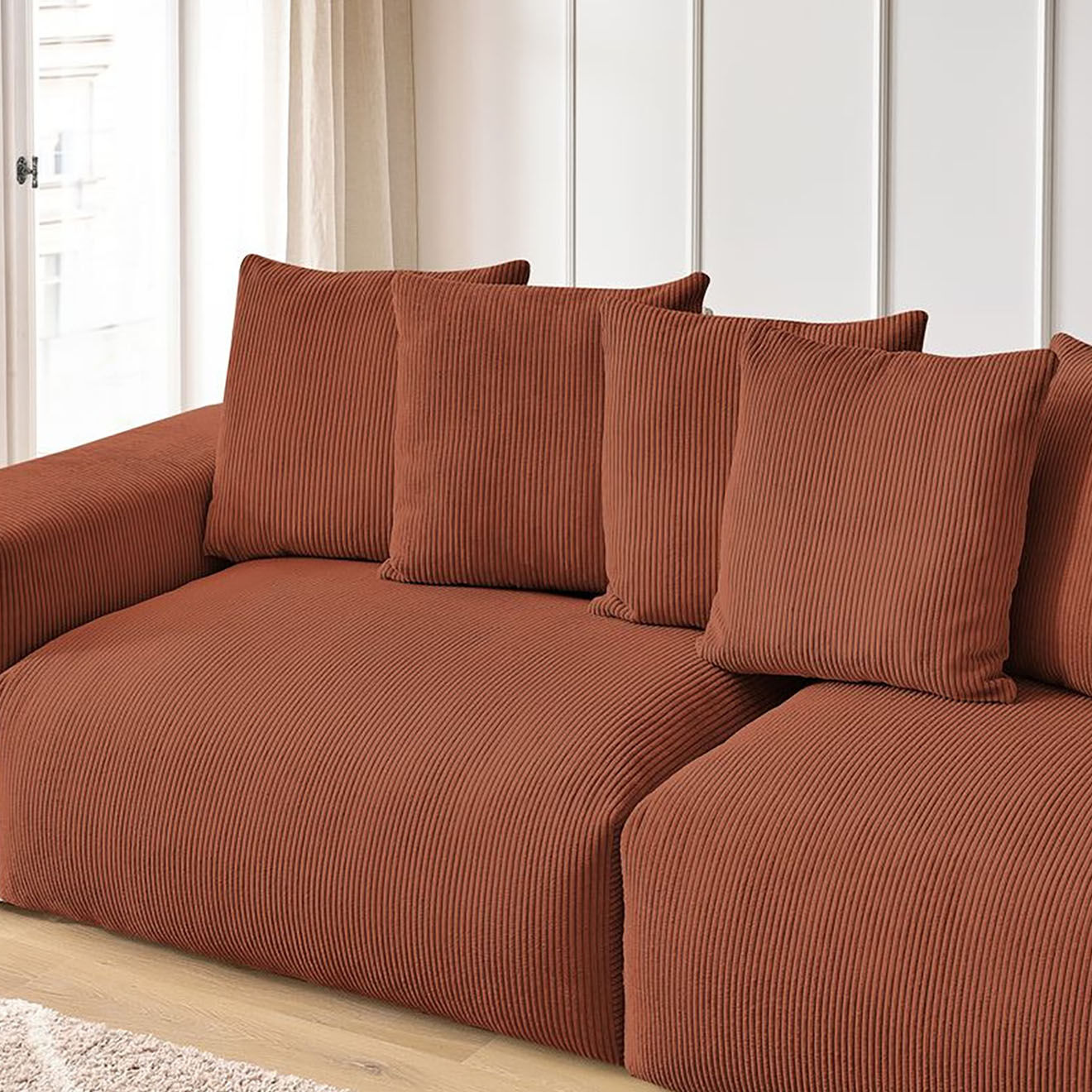 Bobochic Canapé 4 places moelleux voltaire velours côtelé orange - 320x124x75 cm