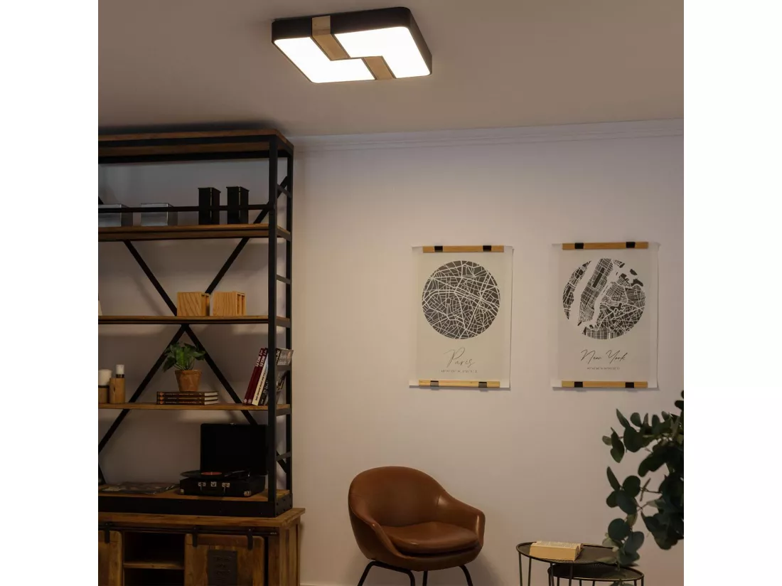 Plafonnier LED Carré Métal 35W CCT Sélectionnable Brusk 480x480 mm Noir