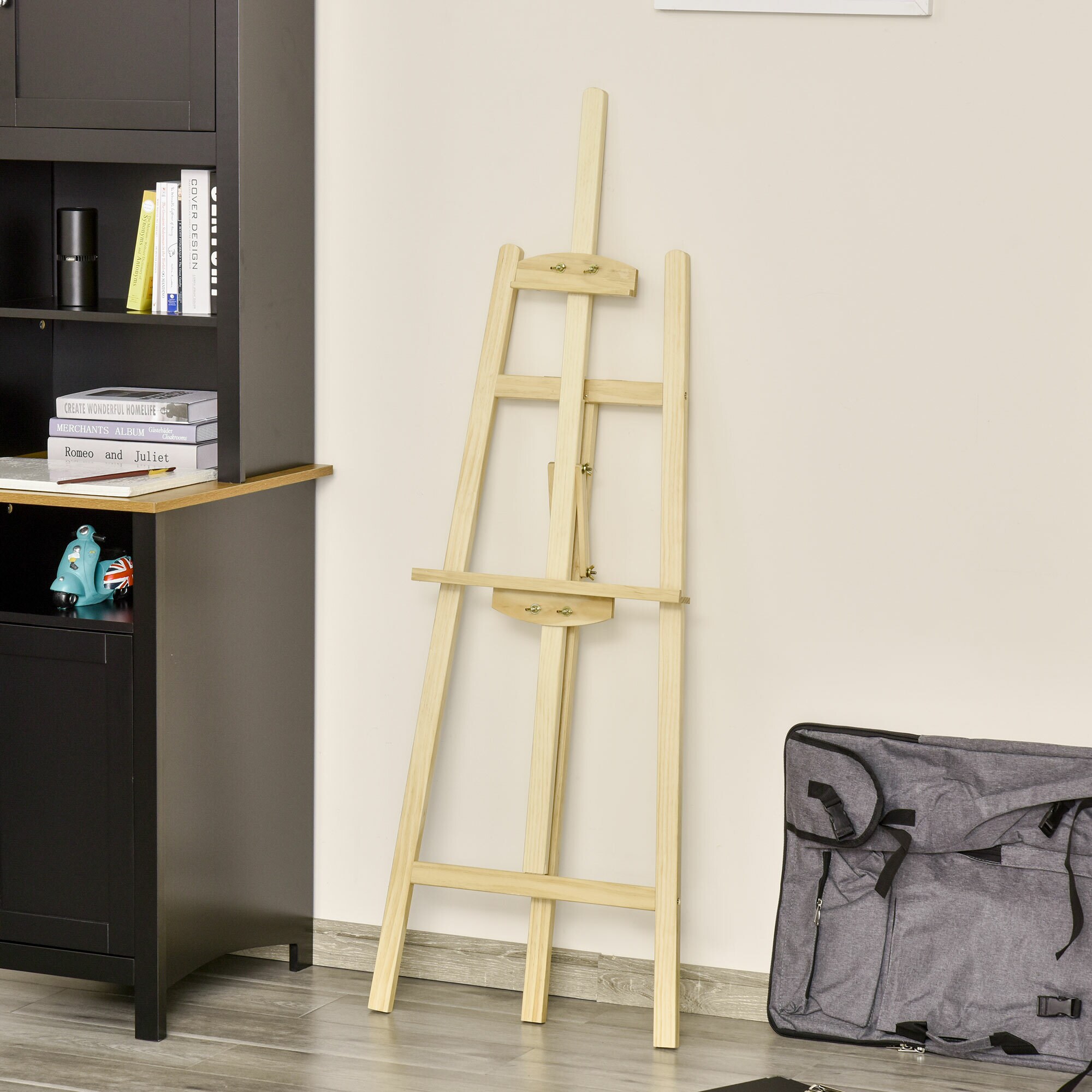 HOMCOM Staffelei Staffelei Keilrahmen mit Halterung Atelierstaffelei 90° einstellbar holz Natur 51,5 x 71,5 x 134,5 cm (LxBxH)