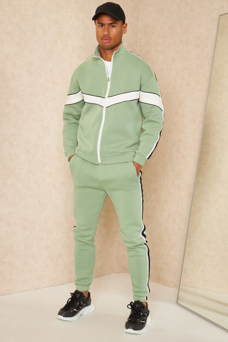 Ensemble 2 pièces veste + jogging à rayures vert clair