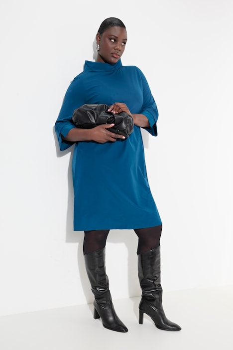 Kleid, Lagenoptik, A-Linie, weiter Kragen, 3/4-Arm