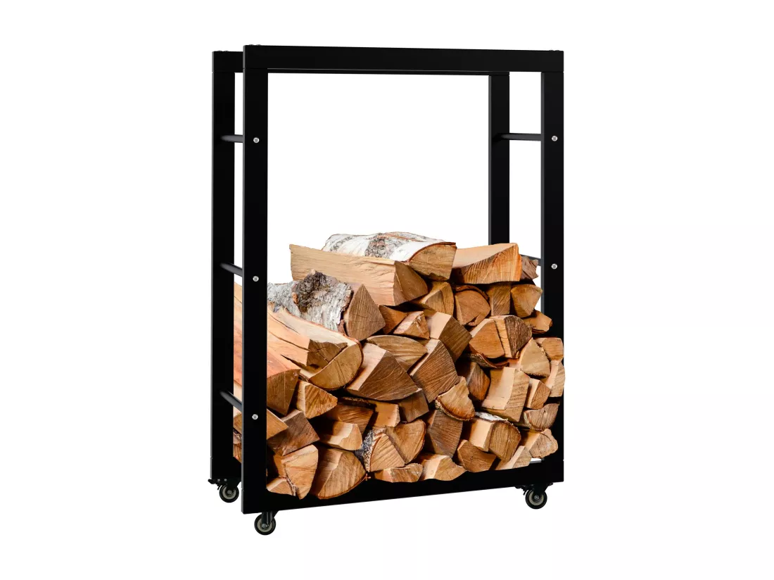 Etagère bois de cheminée - Métal - 25x60x80 cm - Noir - Keri