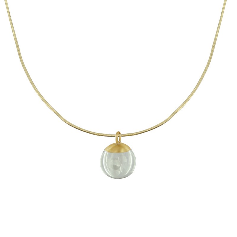 Collier Laiton Bulle et Billes Pâte de Verre Cristal