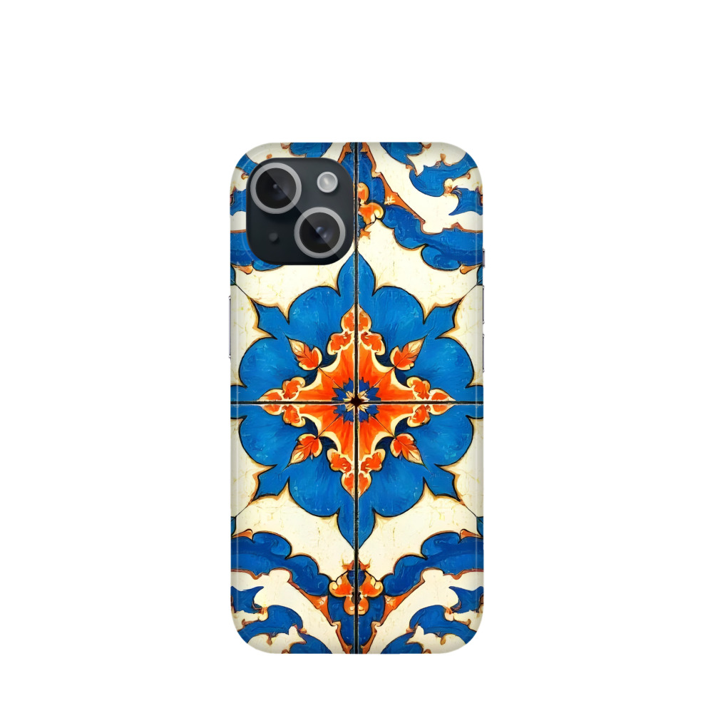 iPhone 15 Kunststoff Hülle Majolika Sonne & Meer - Blau