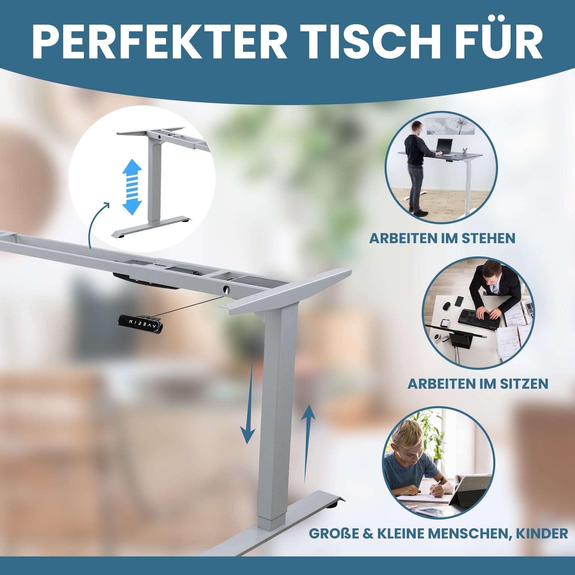 ALBATROS Lift S5S Gestell für Schreibtisch Höhenverstellbar Elektrisch, 2x Motoren, silber - Stufenlos Höhenverstellbares Schreibtischgestell/Tischgestell, Memory-Funktion, Kollisionsschutz