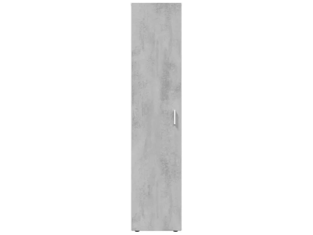 Armoire  meuble de rangement en panneau de particules mélaminé coloris blanc mat et gris ciment - Hauteur 182 x Longueur 41 cm x Profondeur 37 cm