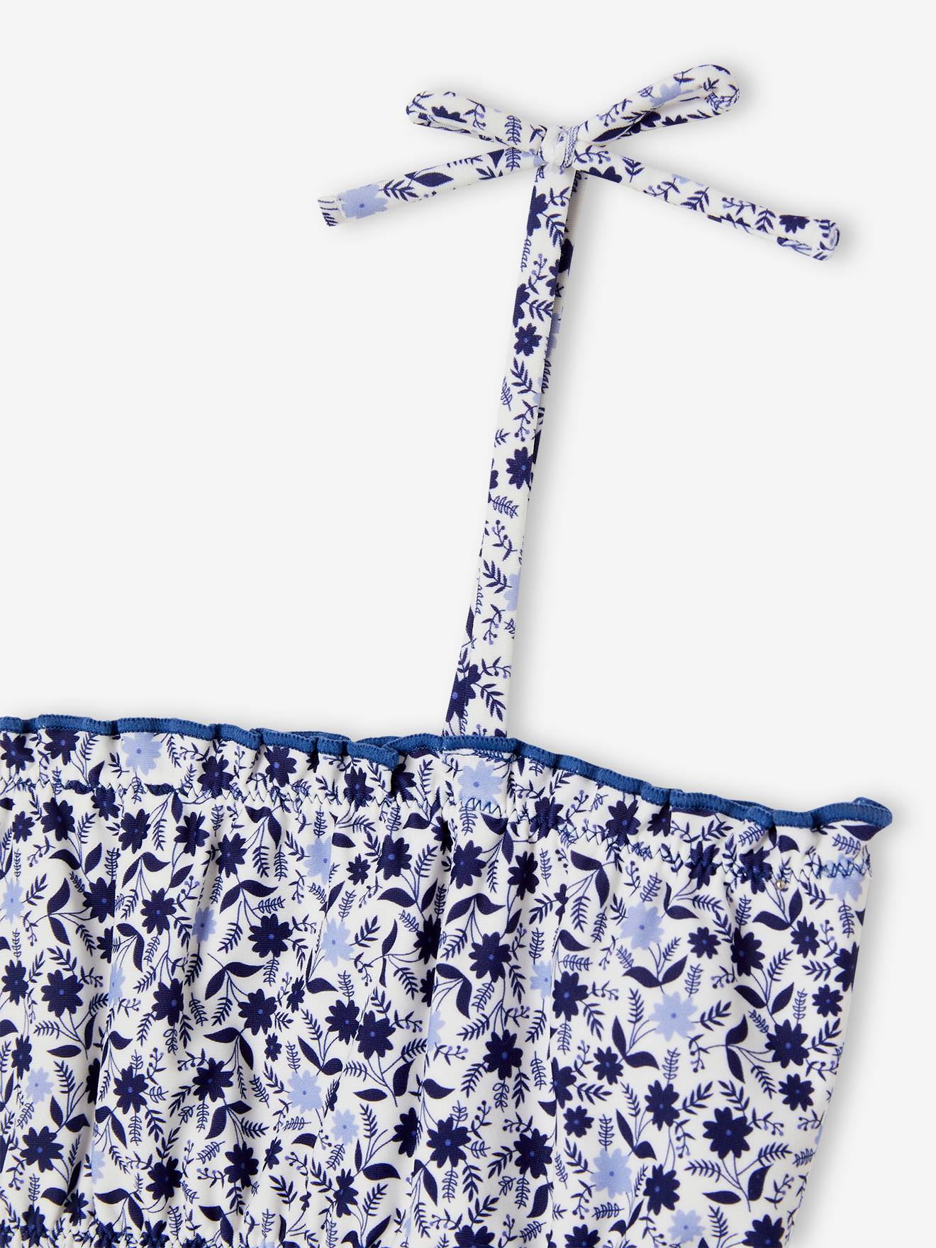 Biquíni azul com estampa floral para meninas