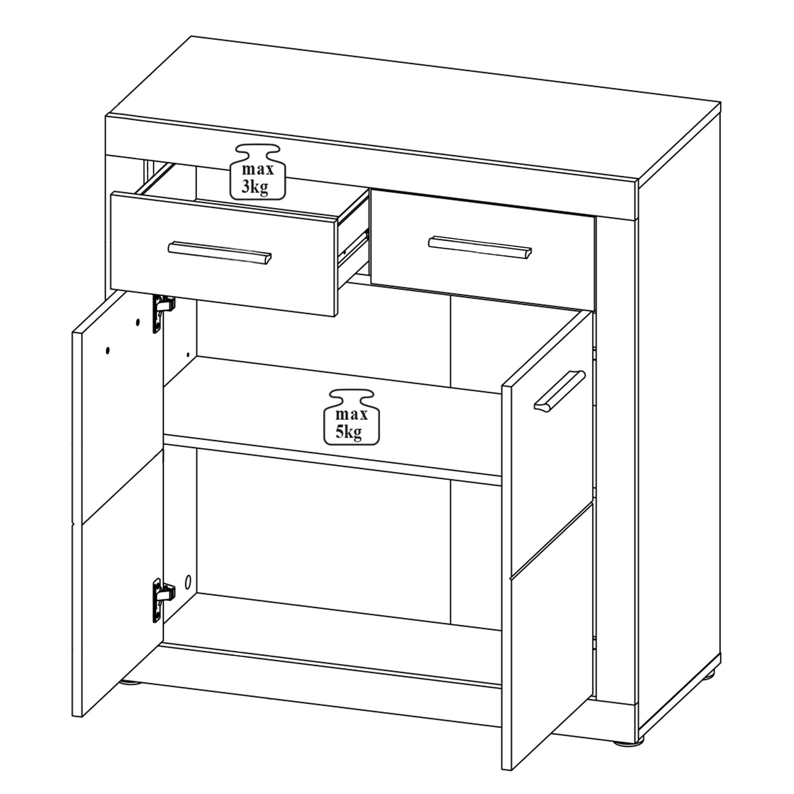 Kommode - Beton - weiß Hochglanz - 82 cm breit