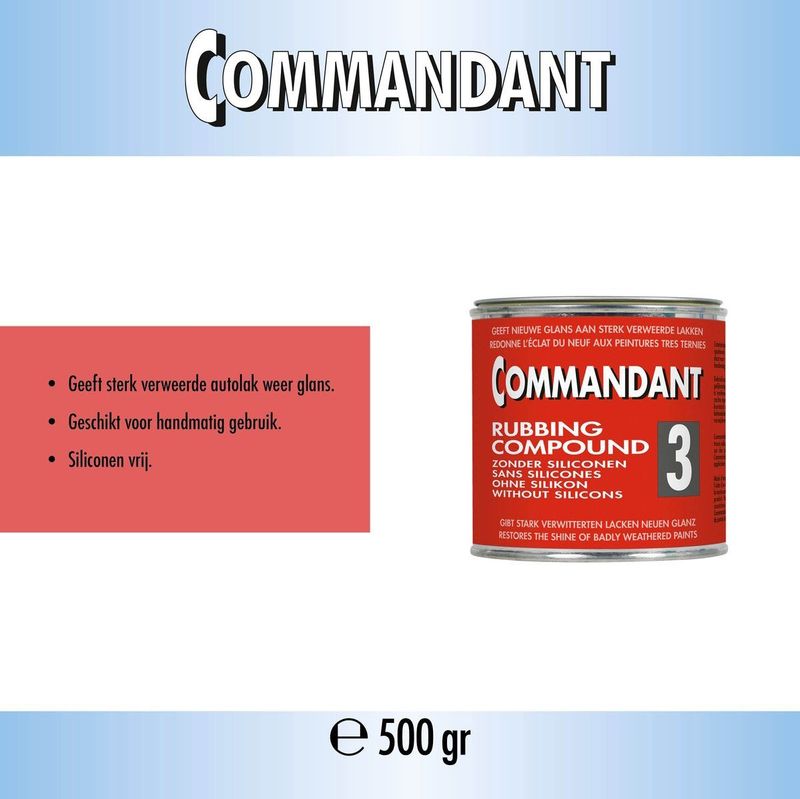 Commandant - 3 Poetsmiddel - Grof - Polijstmiddel - Voor Sterk Beschadigde Autolak