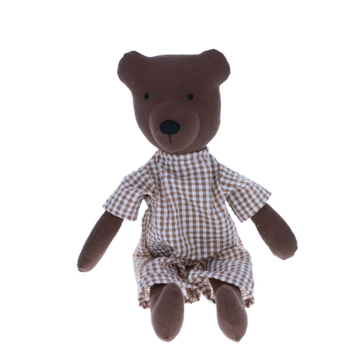 Peluche ours Marceau en combinaison vichy Frisette