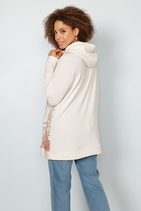 Hoodie, floraler Druck vorne, Kapuze