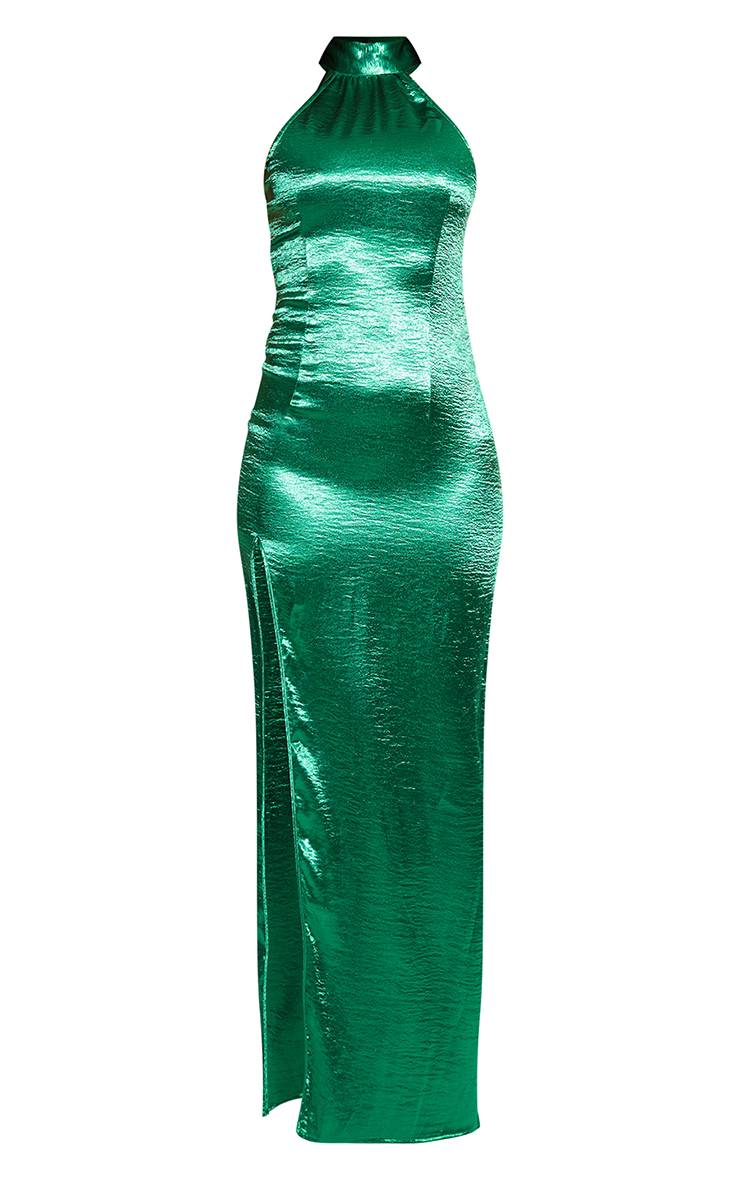 Robe Longue Col Montant En Satin Martelé