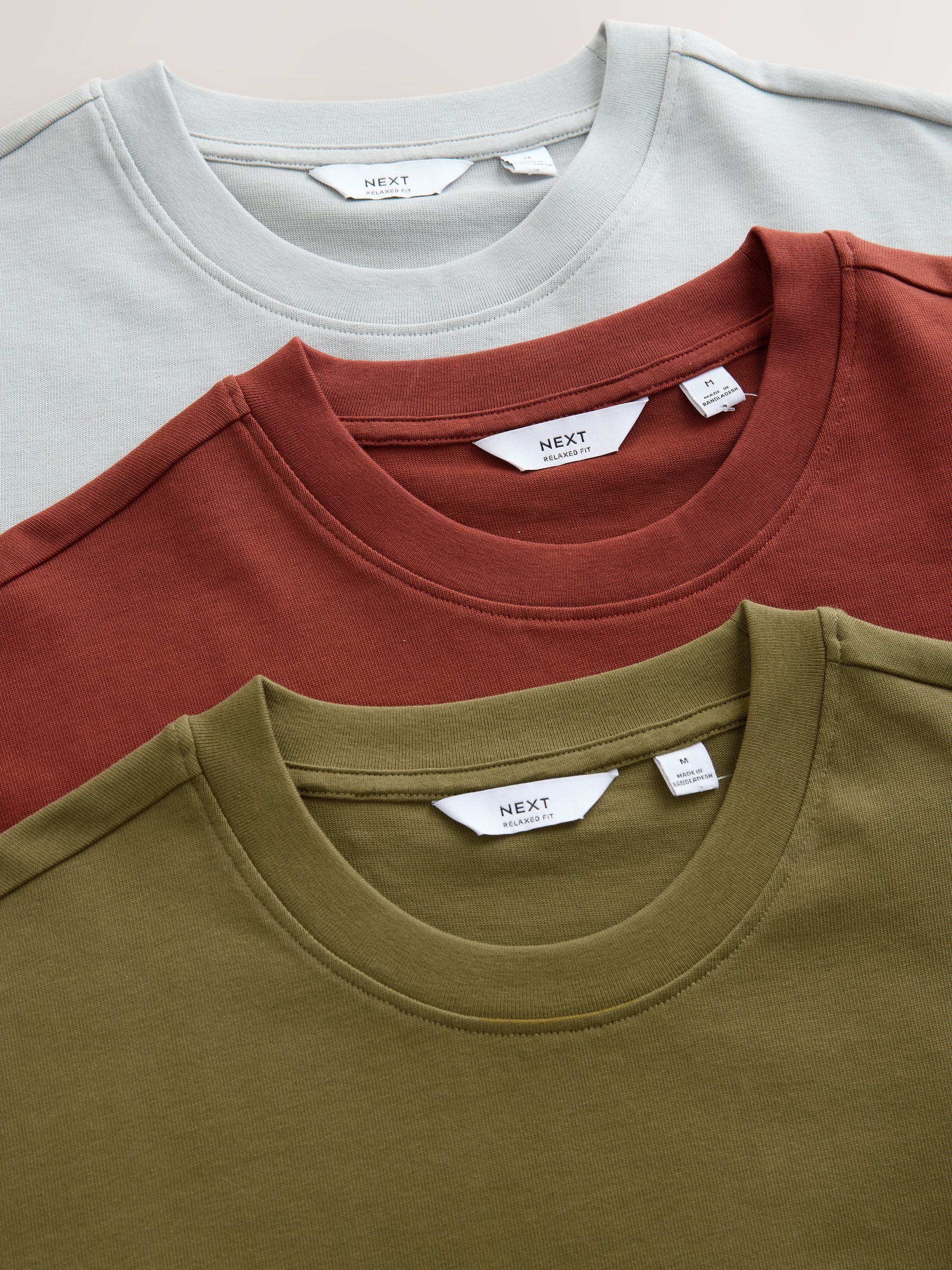 Olijfgroen/ijsgrijs/oranjerood - Relaxed fit - Verpakking van 3 T-shirts van zware stof