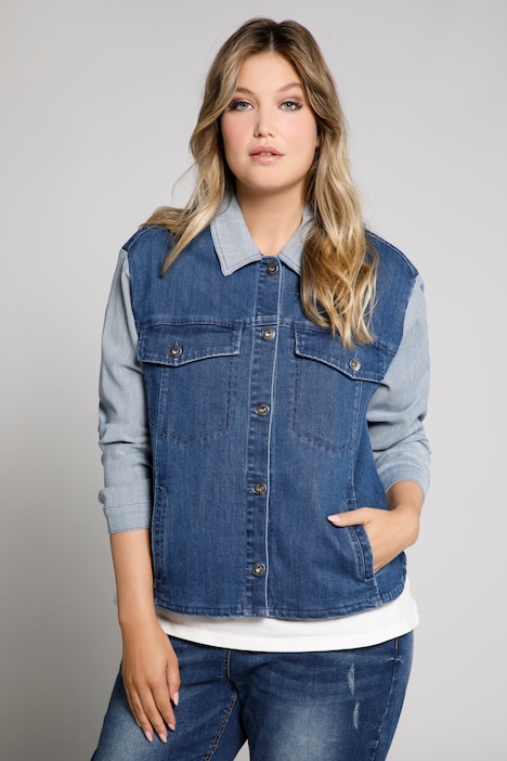 Jeansjacke, Colorblocking, Oversized, offenkantig