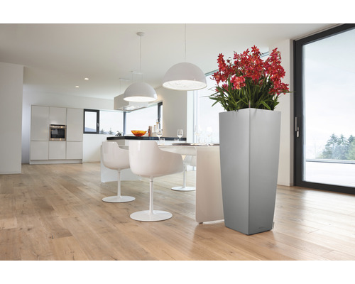 Lechuza Cubico Alto 40 plantenbak complete set H 105 cm zilver