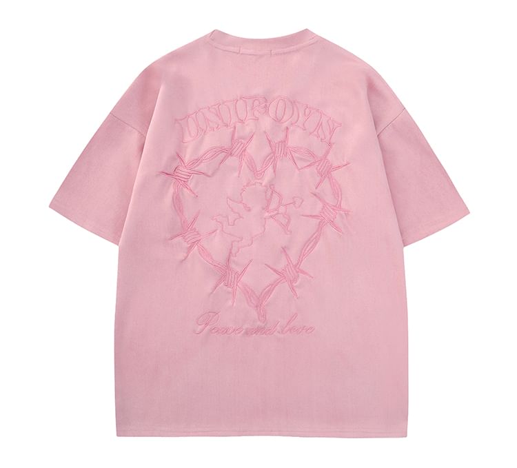 CHIC ERRO - T-shirt met korte mouwen, ronde hals en geborduurde letters