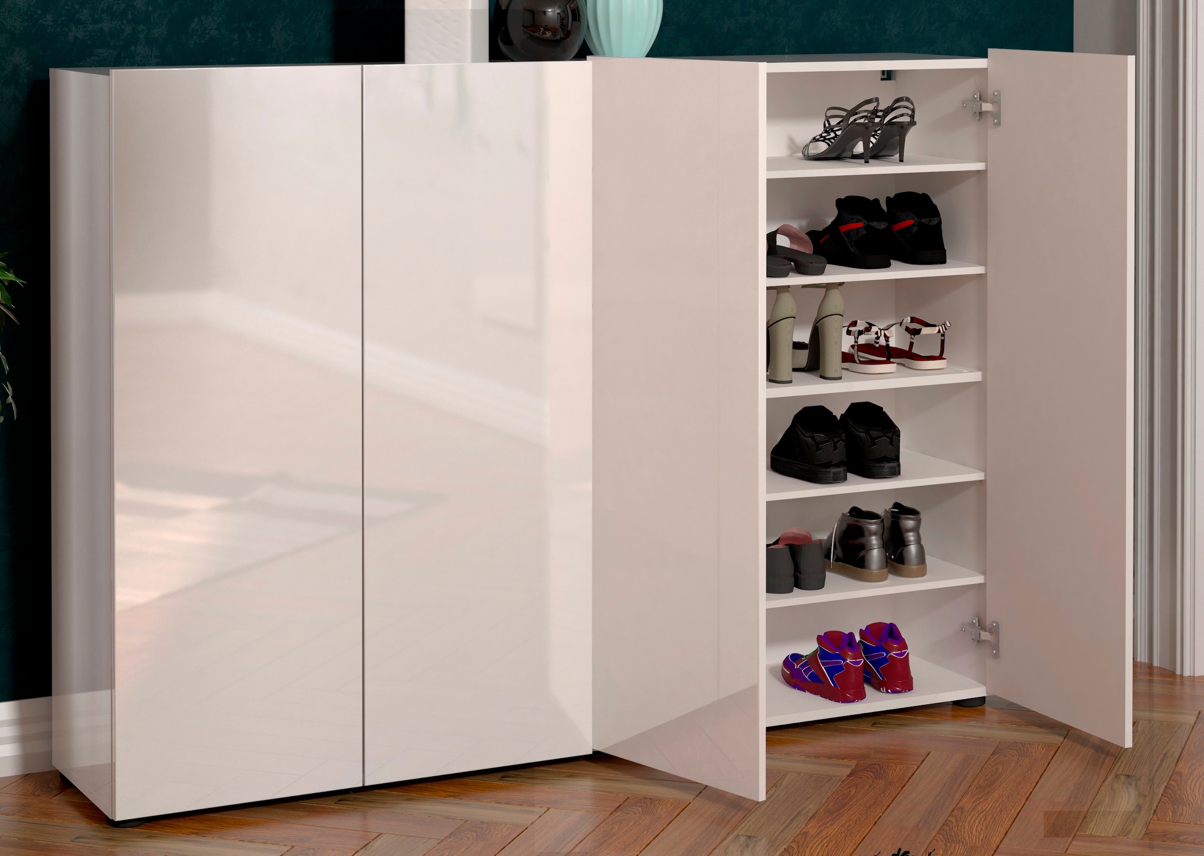 INOSIGN Schuhschrank »MISTER- Schuhregal, Made in Italy, 12 Fächer, 10 Einlegeböden« Breite 160 cm, 4 Türen, Hochglanz Lackierung