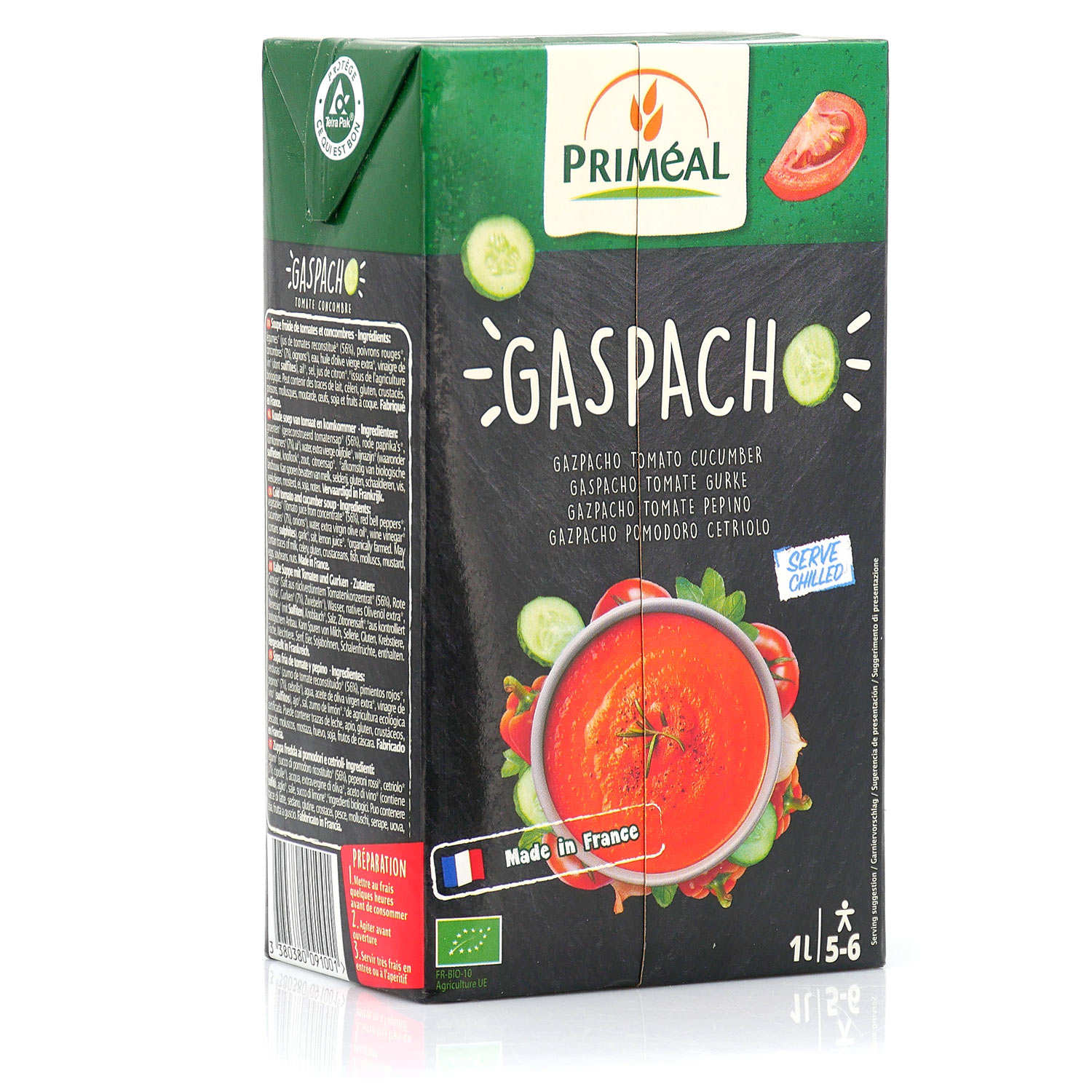 Gaspacho en brique de tomates concombres bio