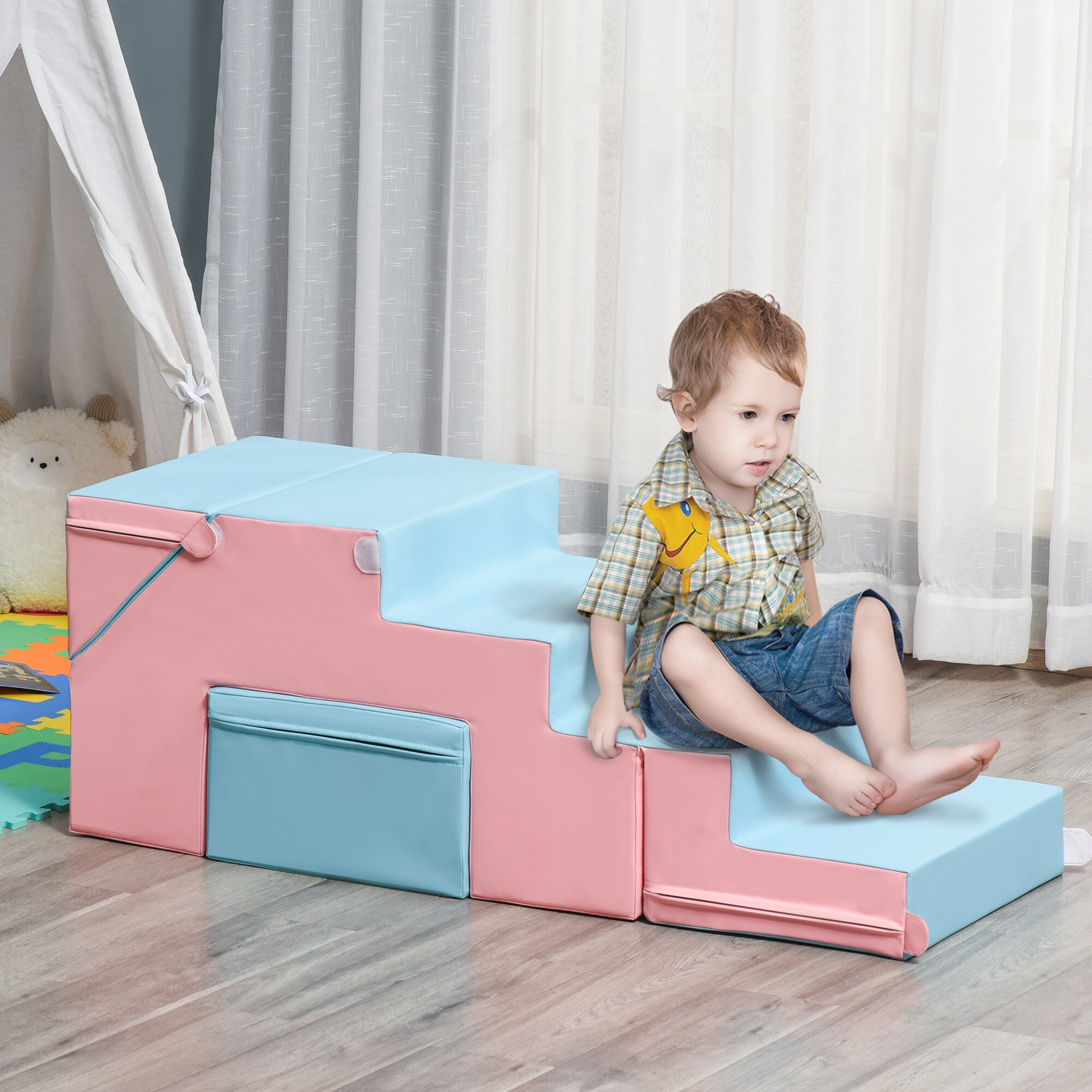 HOMCOM Bausteine Baustein-Set, Spiel-Set Schaumstoff Rosa, Blau 147 x 49 x 47 cm