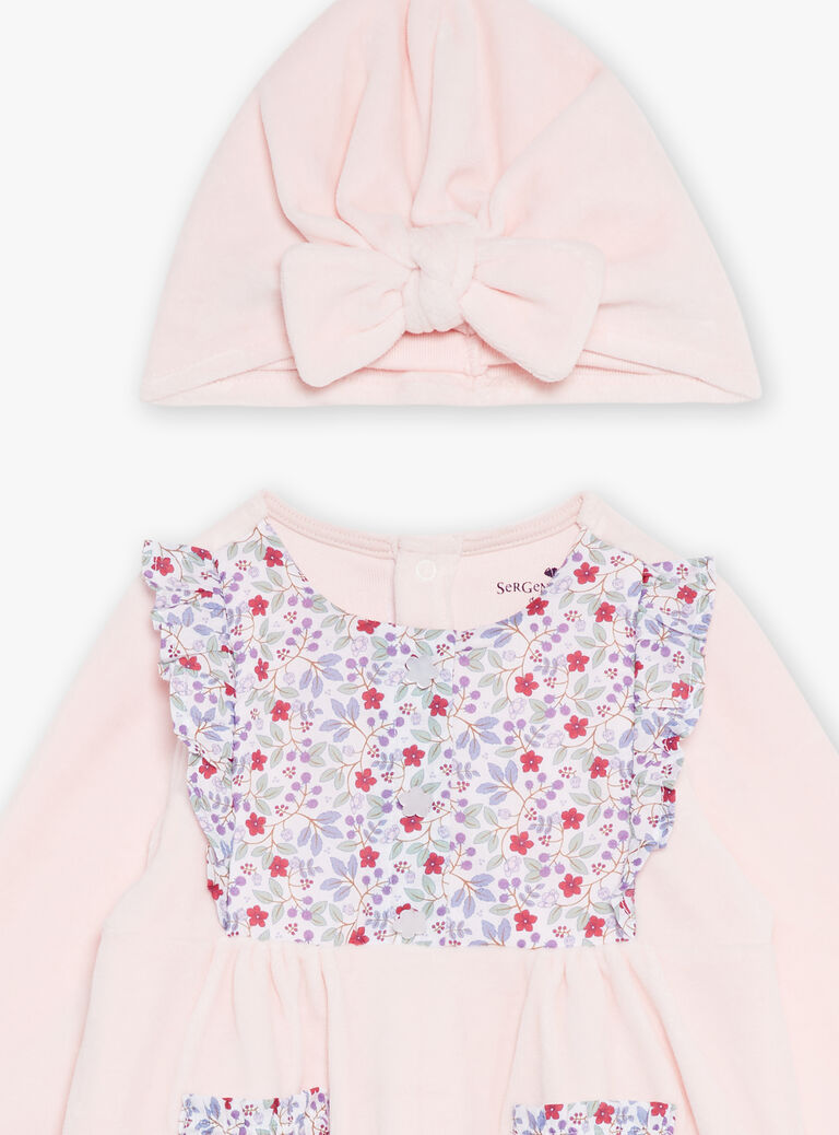 Grenouillière et bonnet rose en velours