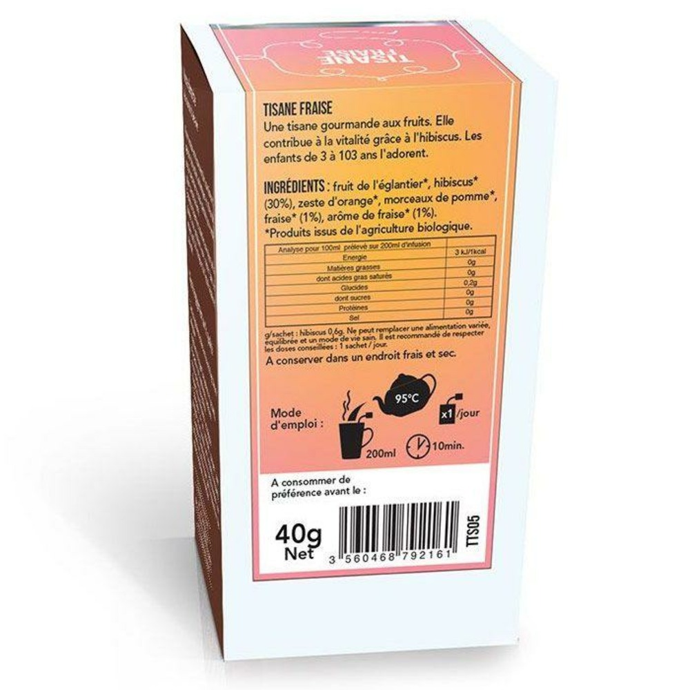 Tisane fraise et hibiscus biologique - 20 sachets