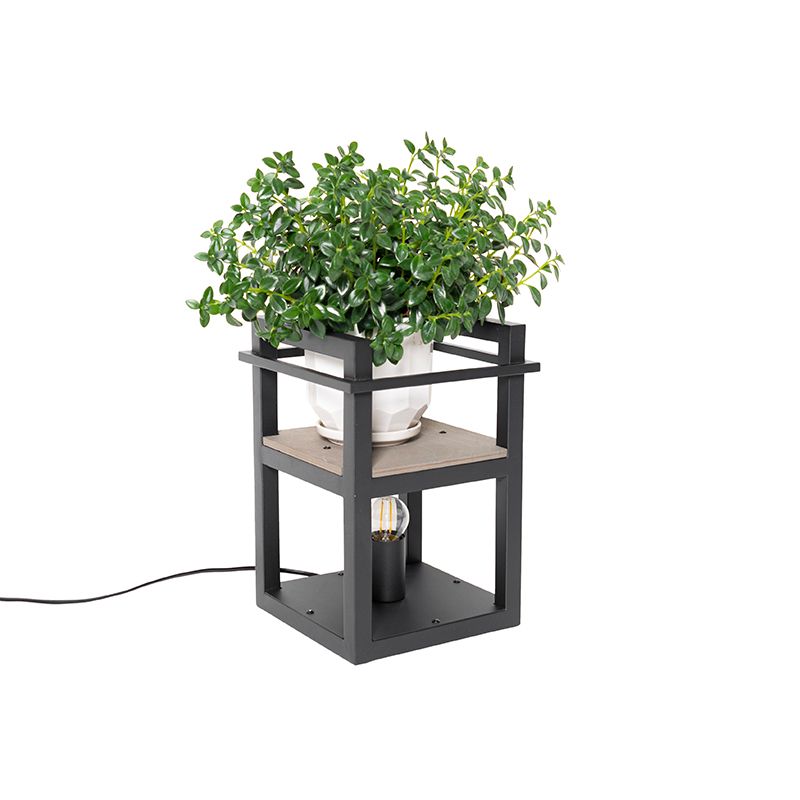 Industriële tafellamp zwart met hout - Cage Rack