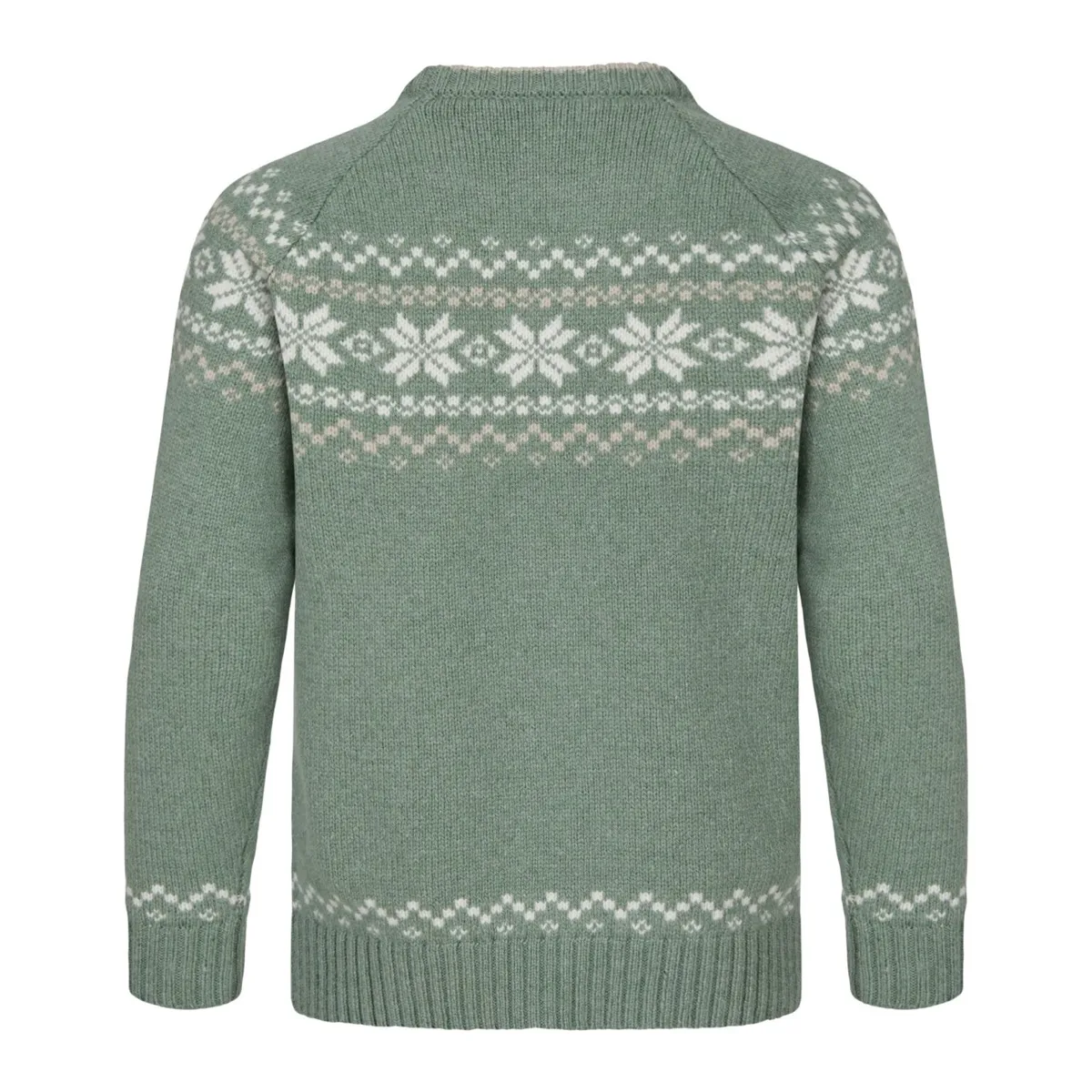 Gridarmor Kids' Snøkrystall Round Neck Ullgenser Green/White/Beige