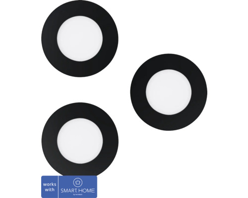 LED Smart Light Inbouwspotset, Dimbaar, IP44, 2,8W, 360 lm CCT, Ø 8,5/7,5 cm, Zwart, 230V, 3 Stuks - Compatibel met SMART HOME van hornbach