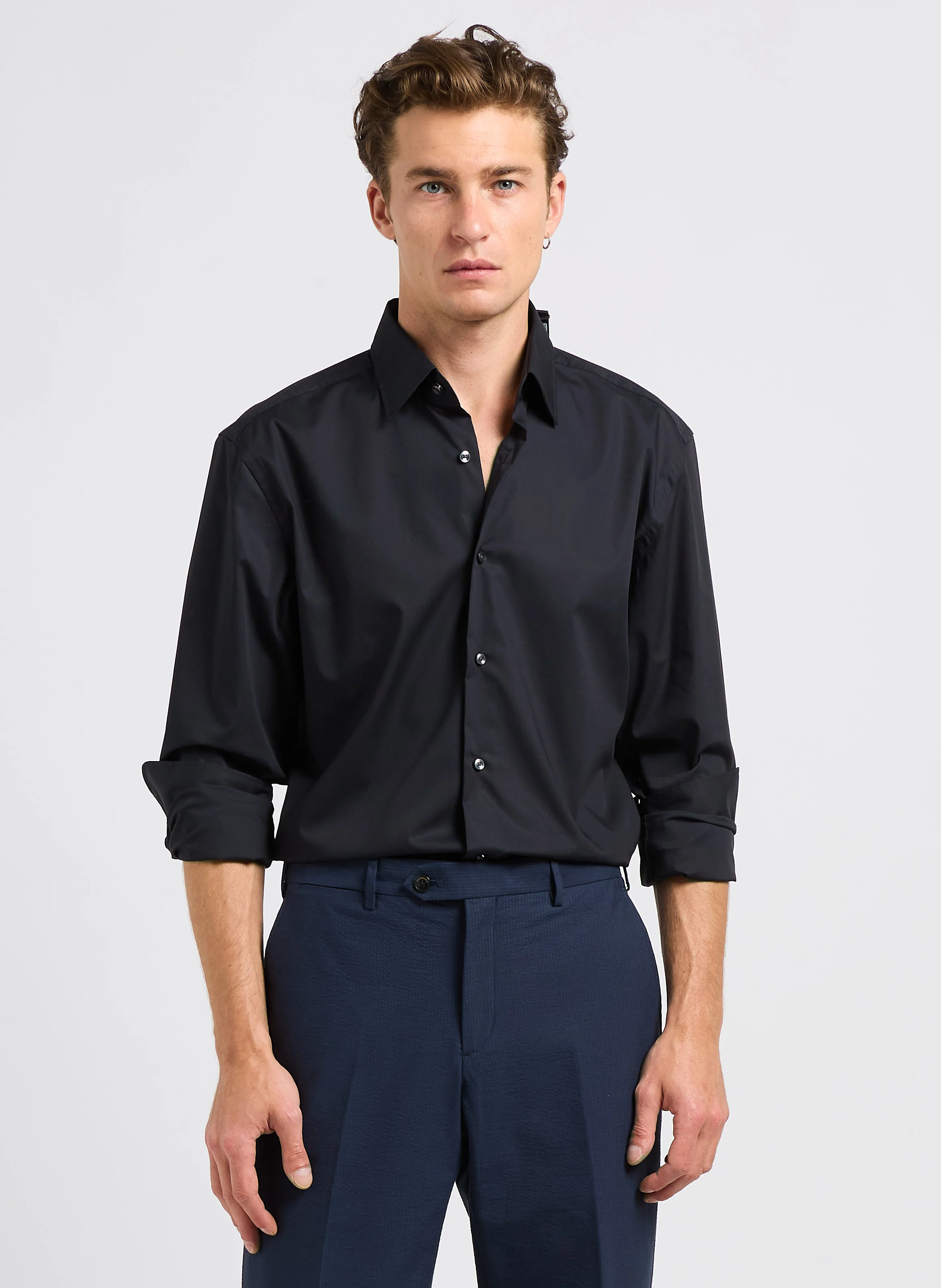 Chemise slim fit en coton mélangé | Noir