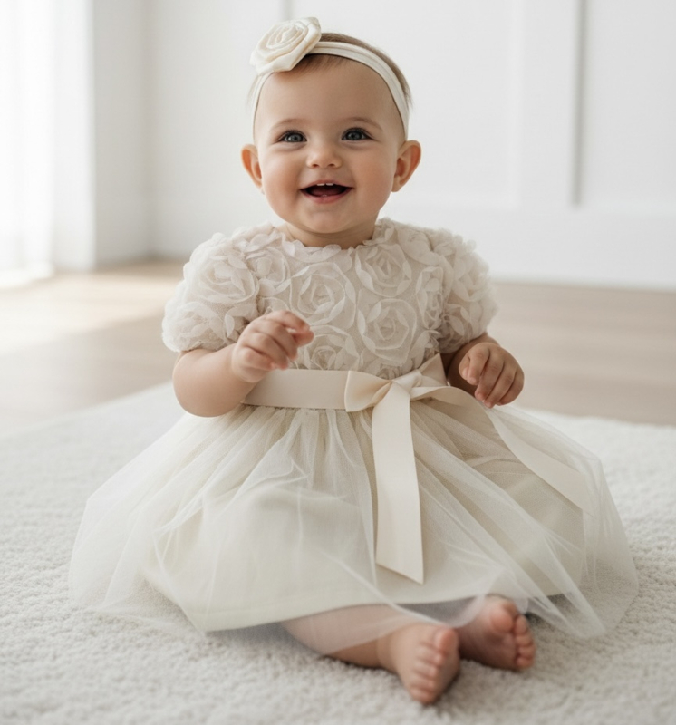 Rosalie Bloom Baby Dress - beige (verzenddatum 27 feb)