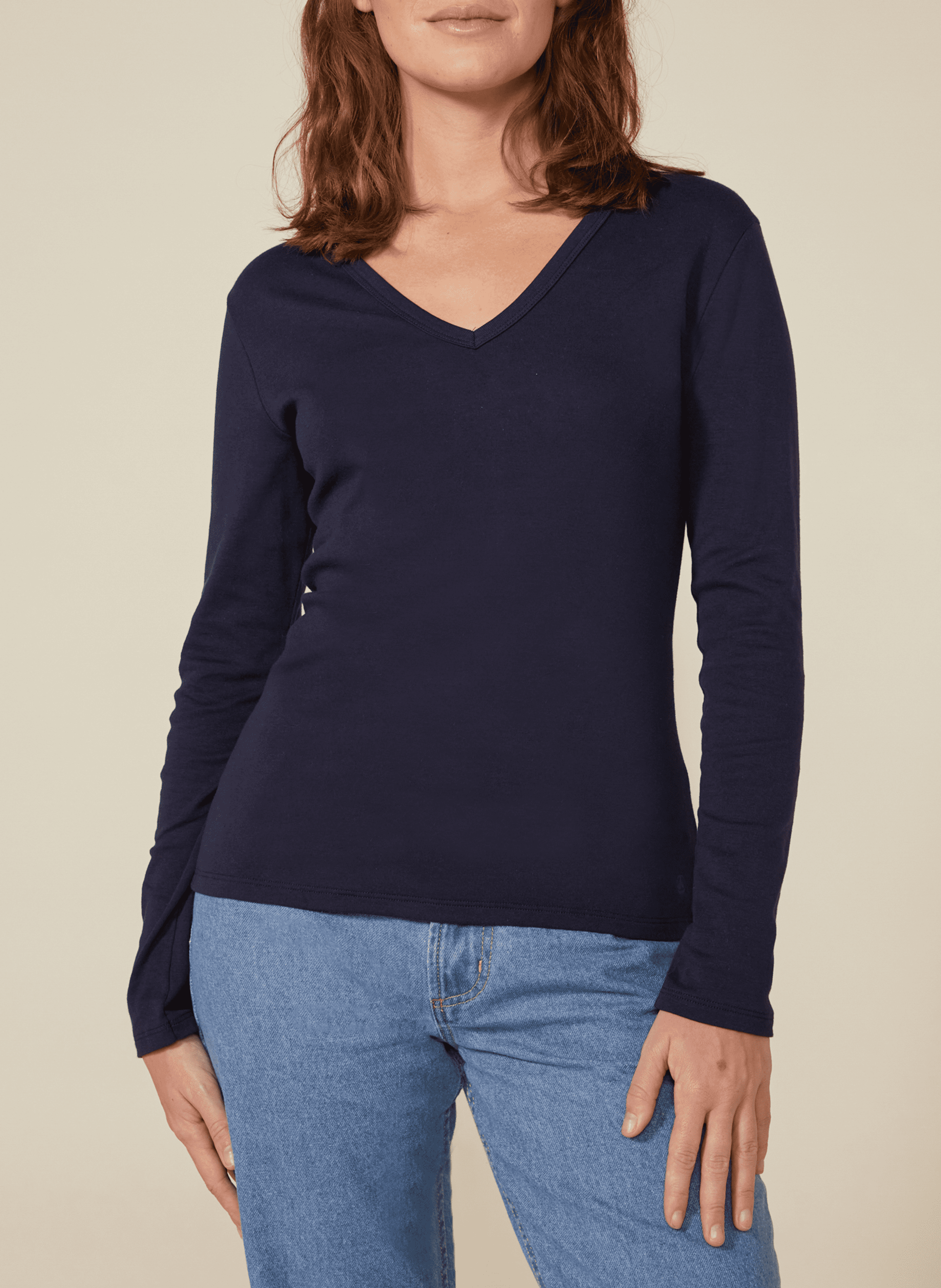 Tee-shirt col V en coton | Bleu