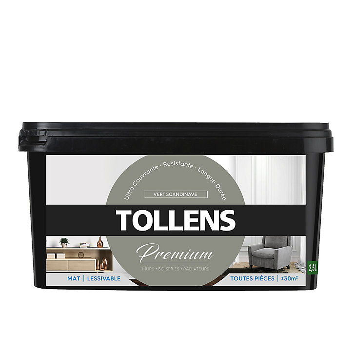 Peinture Tollens premium murs, boiseries et radiateurs vert scandinave mat 2,5L