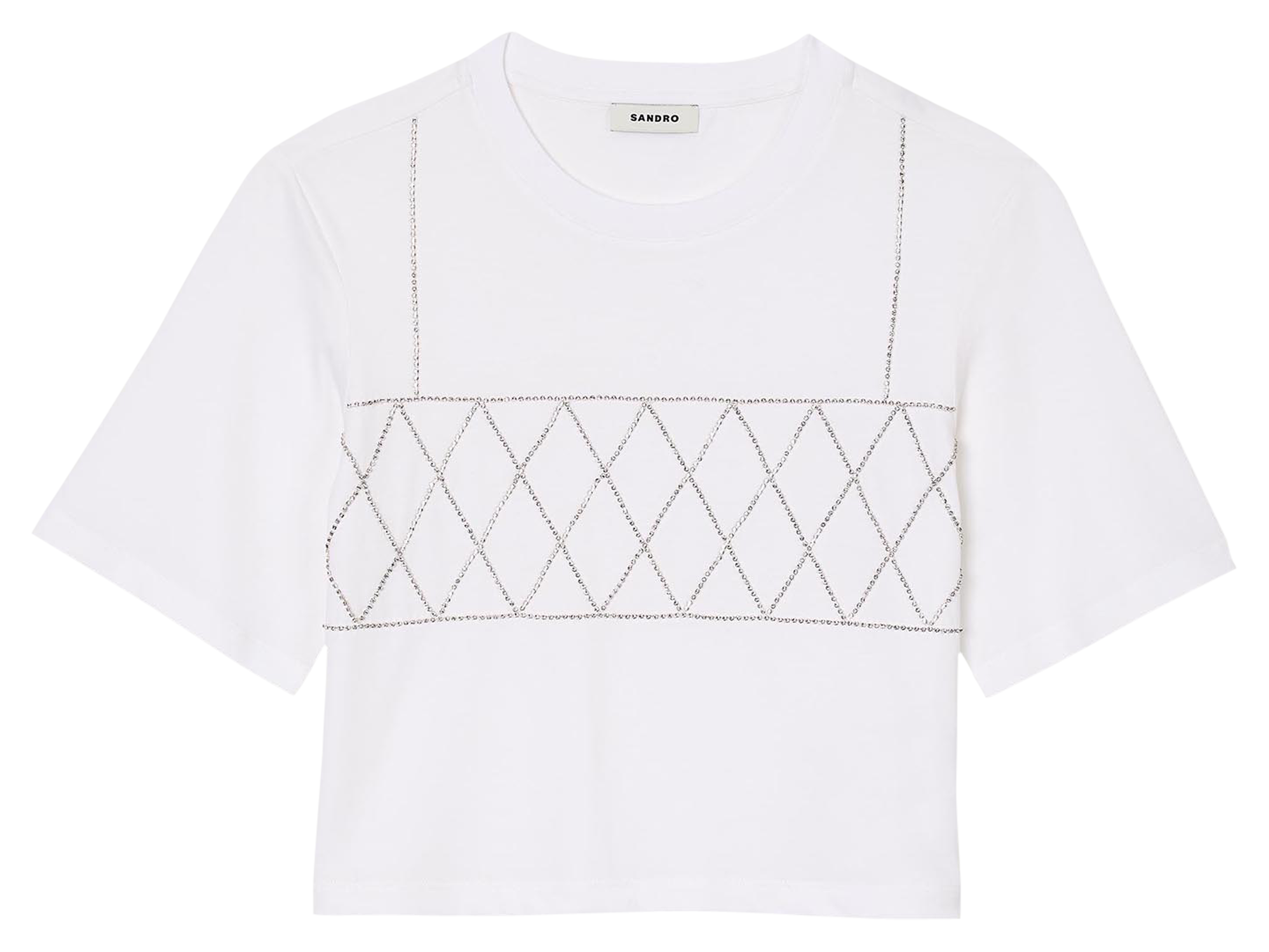 Tee-shirt court en coton strassé | Blanc