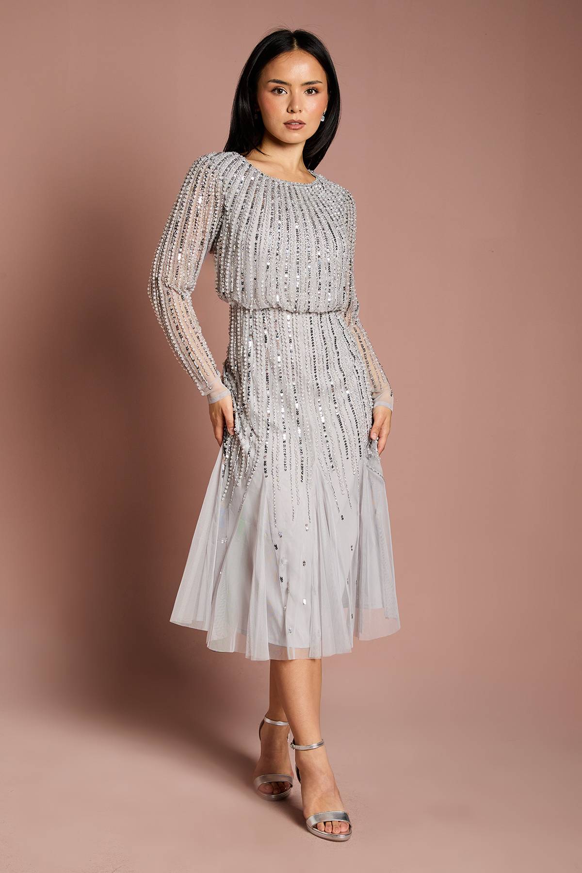Coast Robe Midi à Manches Longues et Sequins Petite Party