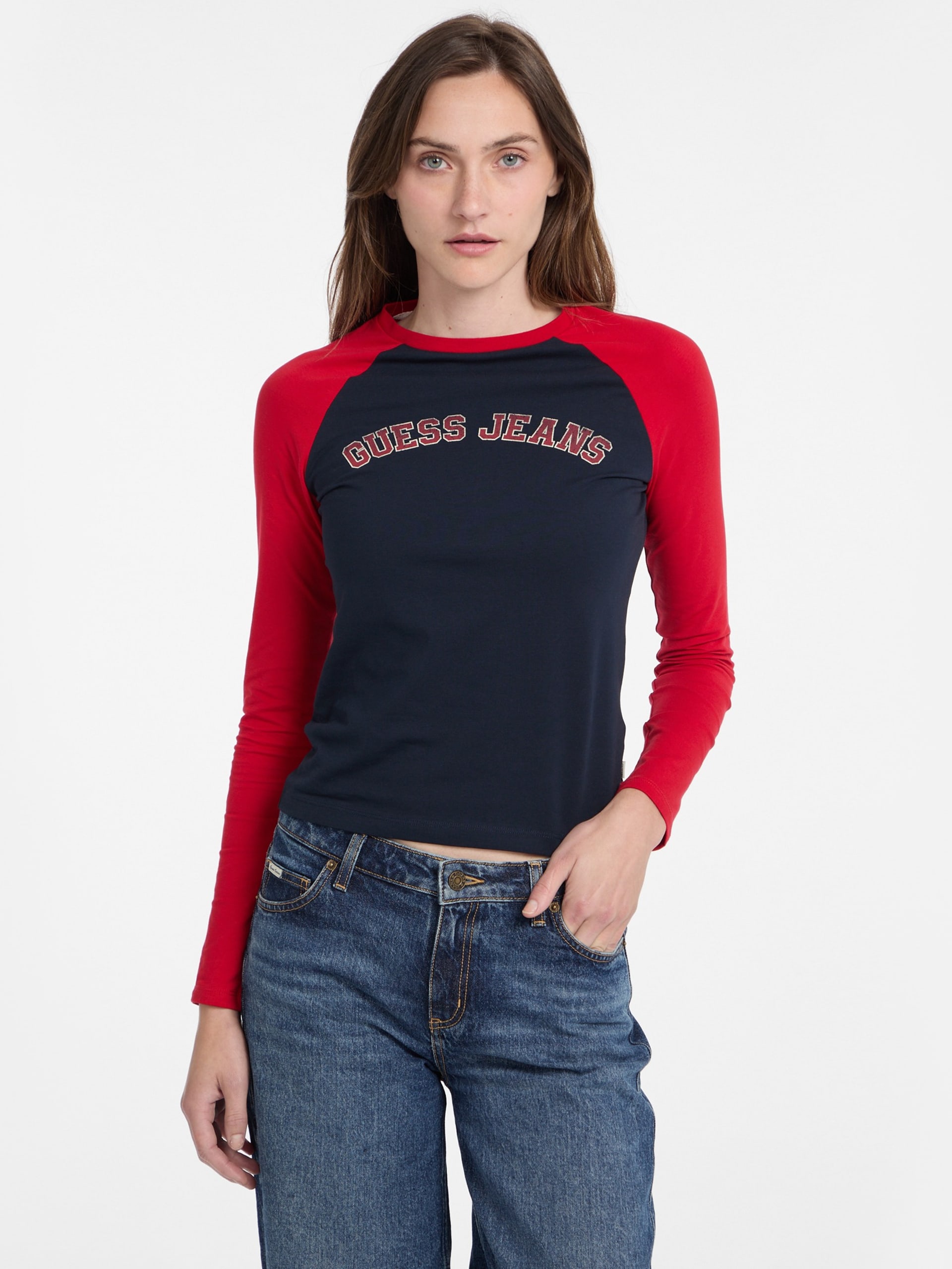 Camiseta raglan de gola redonda