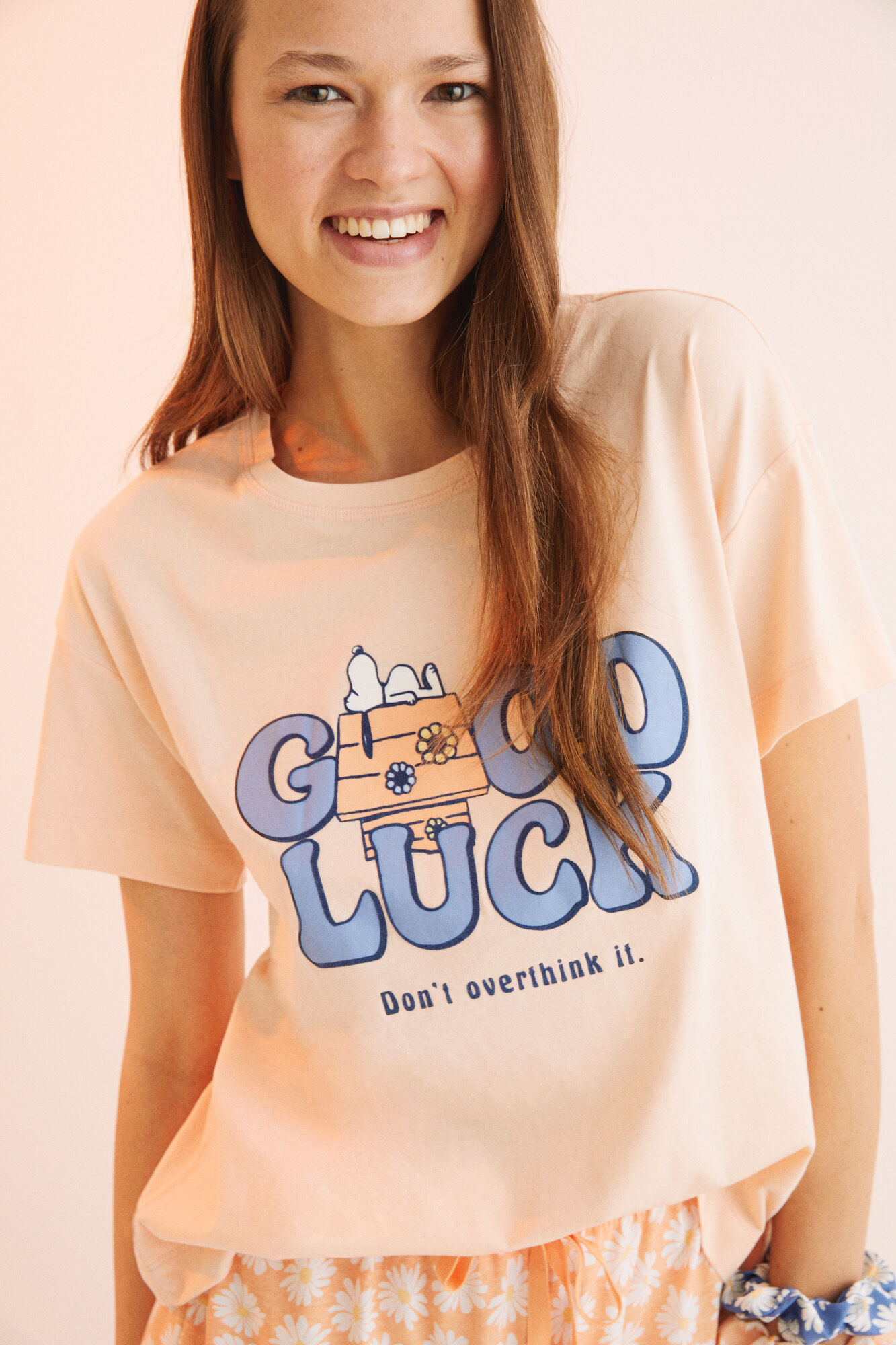 Pijama curto laranja do Snoopy, 100% algodão