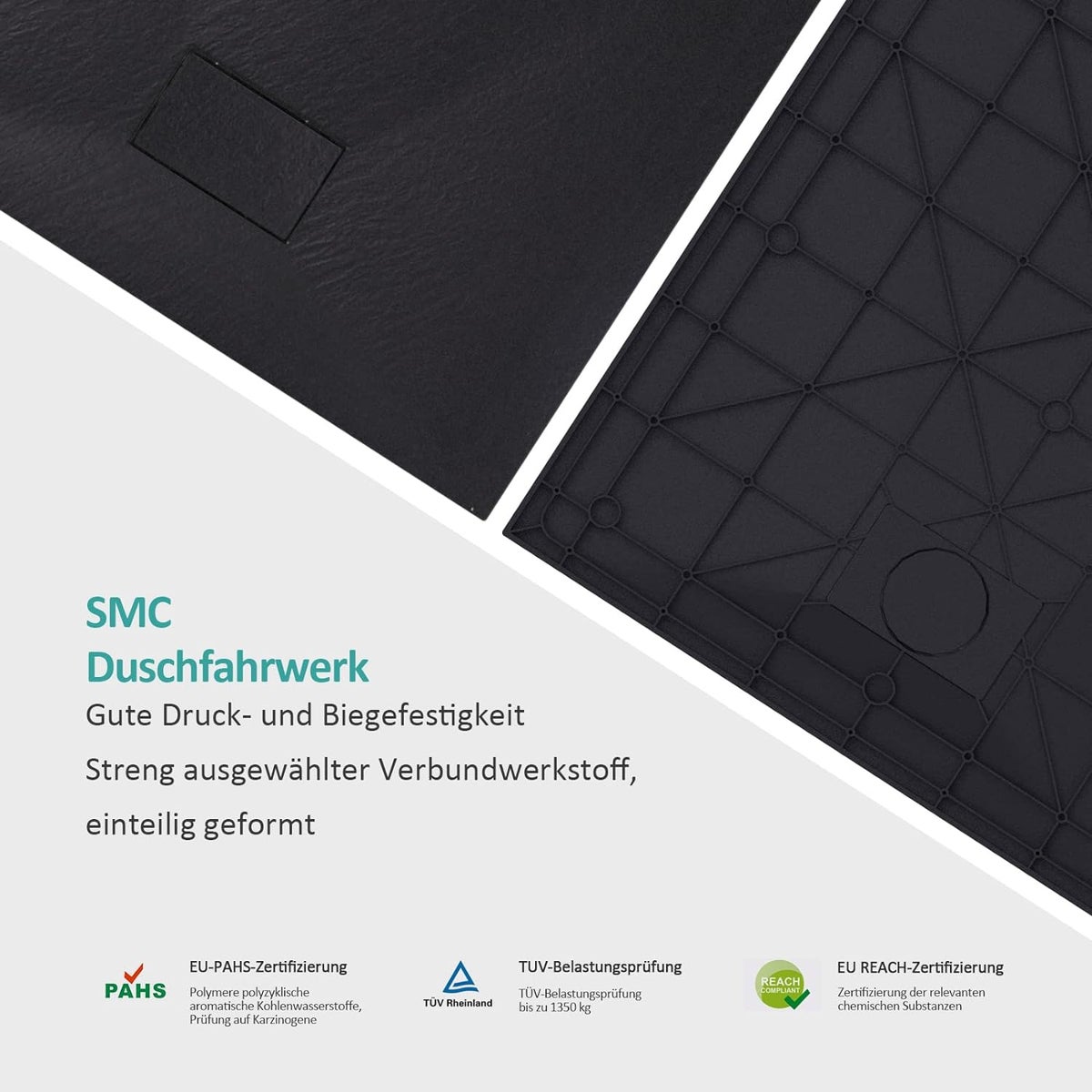 EMKE Douchebak 140x90cm Vlak, Rechthoekig, Antislip, Snijbaar SMC Douchebak, Zwart
