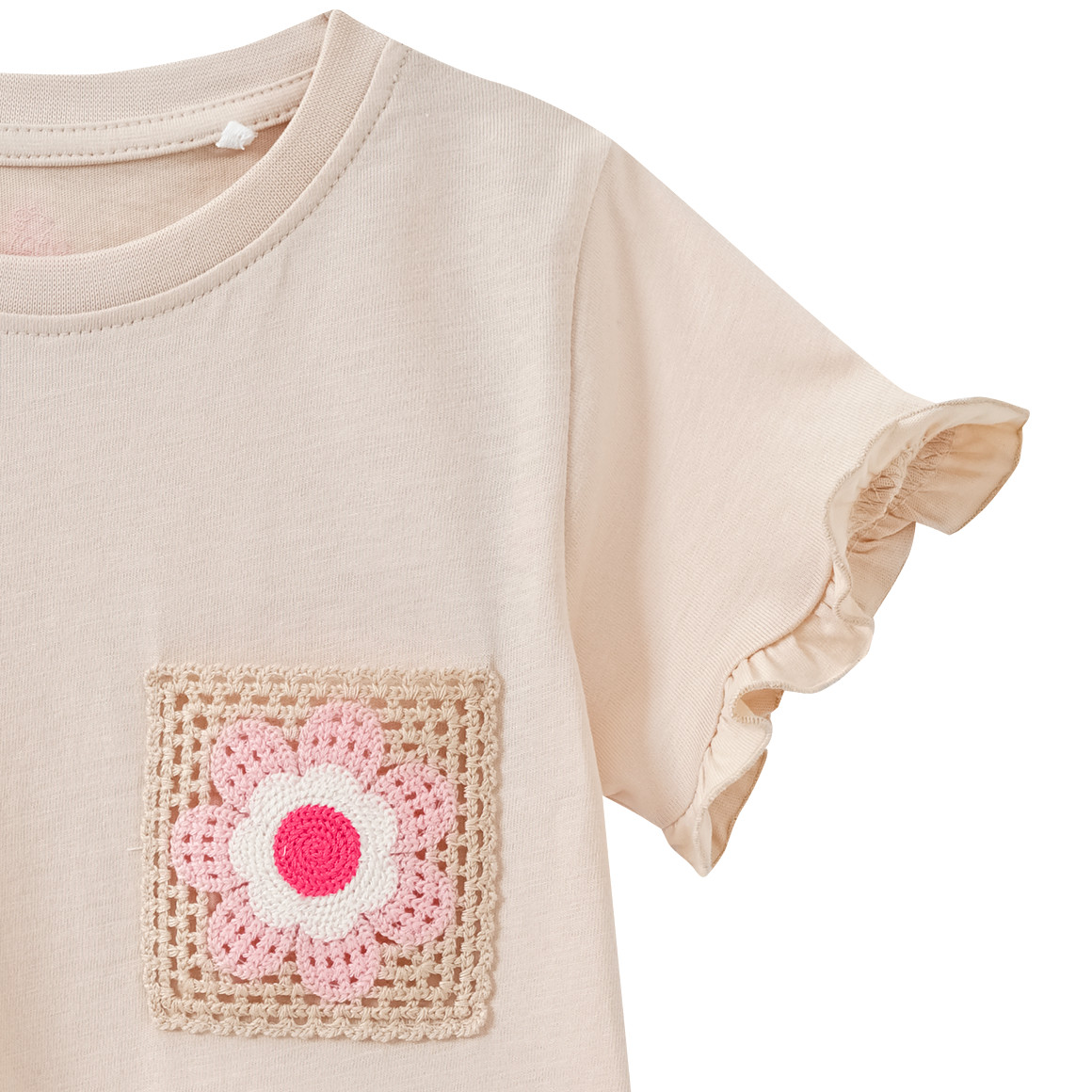 Topolino Mädchen T-Shirt mit gehäkelter  Brusttasche beige