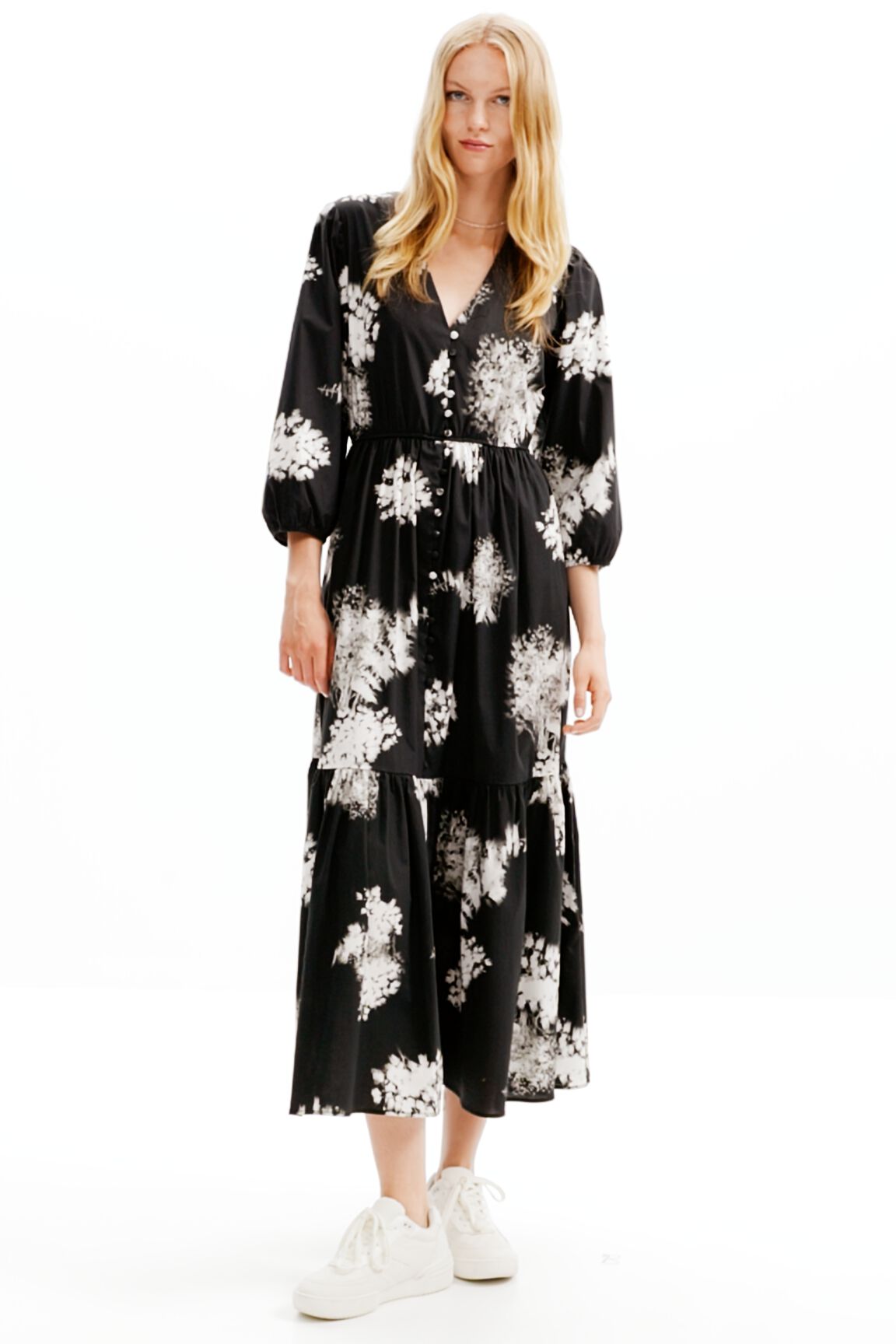 Robe chemise midi fleurs