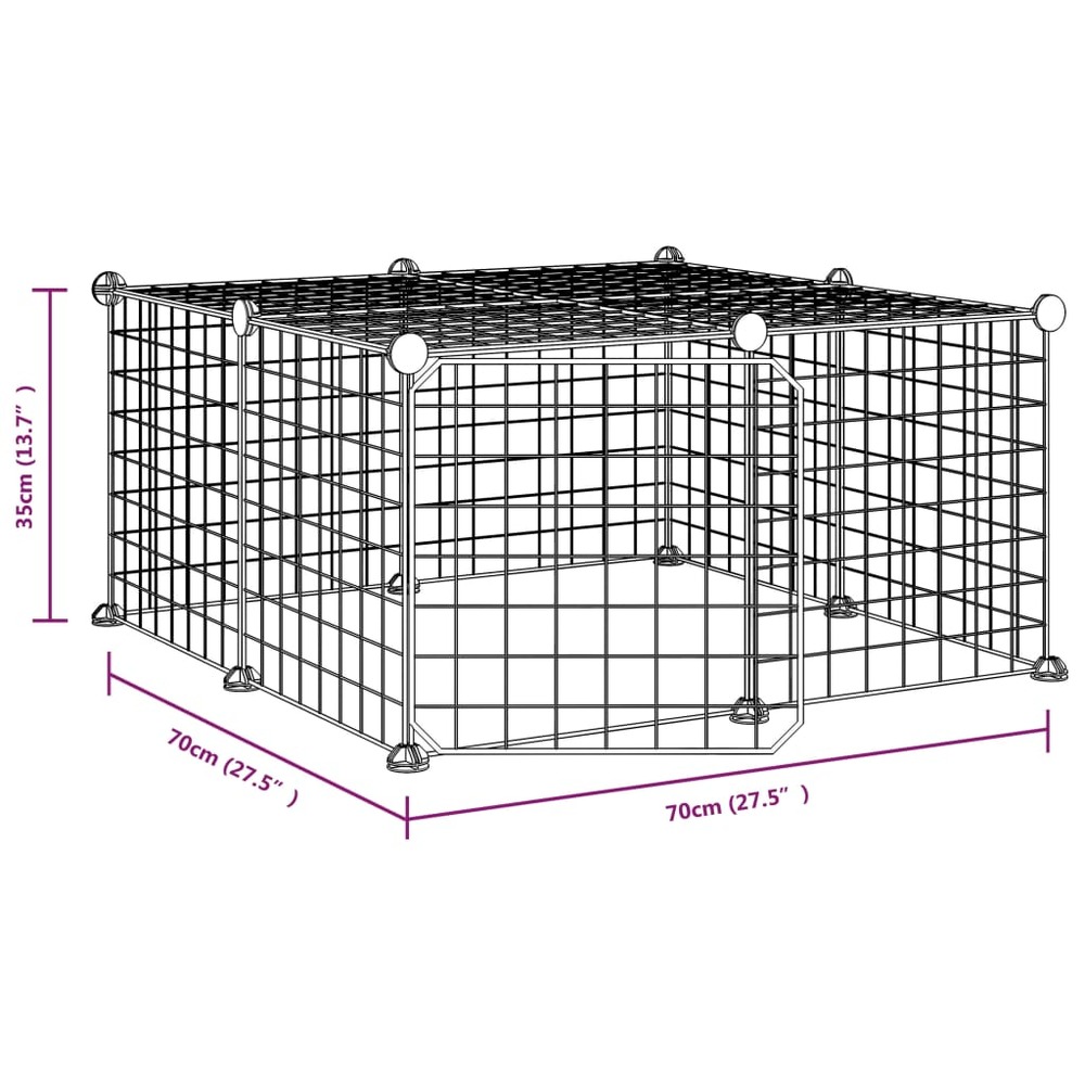 Cage animaux de compagnie à 12 panneaux et porte noir 35x35 cm