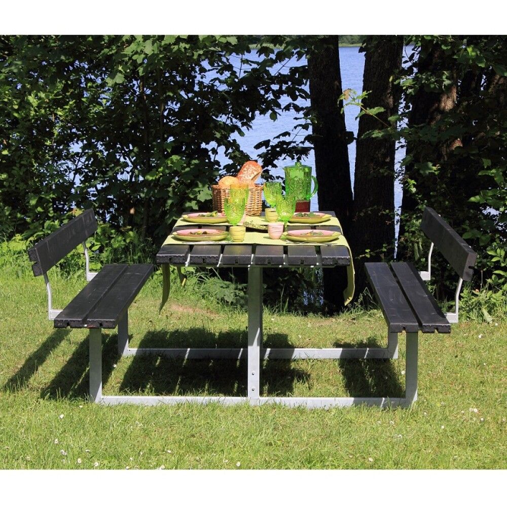 BENKESETT PLUS BORD/BENKER MED 2 RYGGSTØTTER 177CM SVART