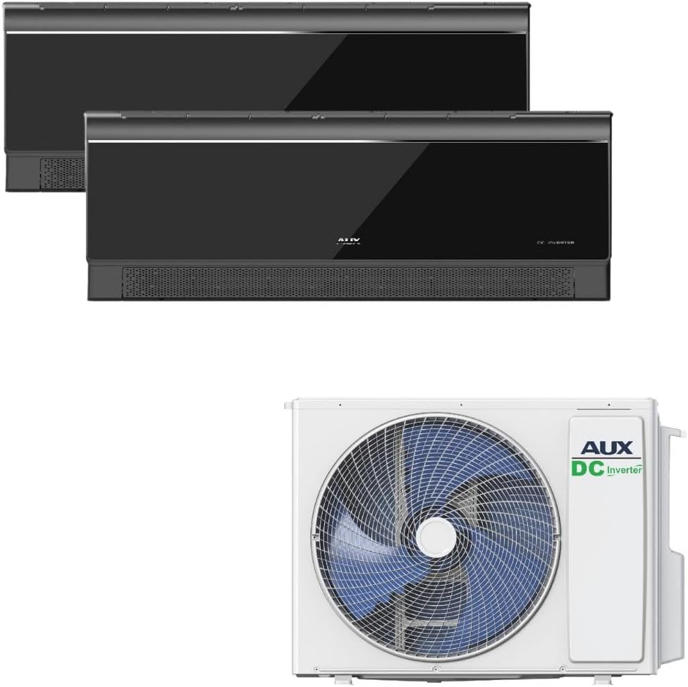 AUX Multi Split Klimaanlage Set 27000 BTU (7,9 kW) Außengerät + 2x 12000 BTU (je 3,5 kW) Wandgerät WLAN R32 Hochglanz Schwarz