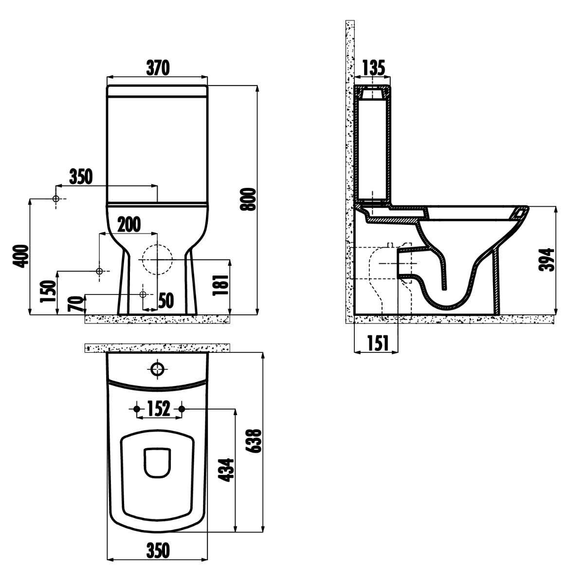 Sapho Luke staande wc mat zwart