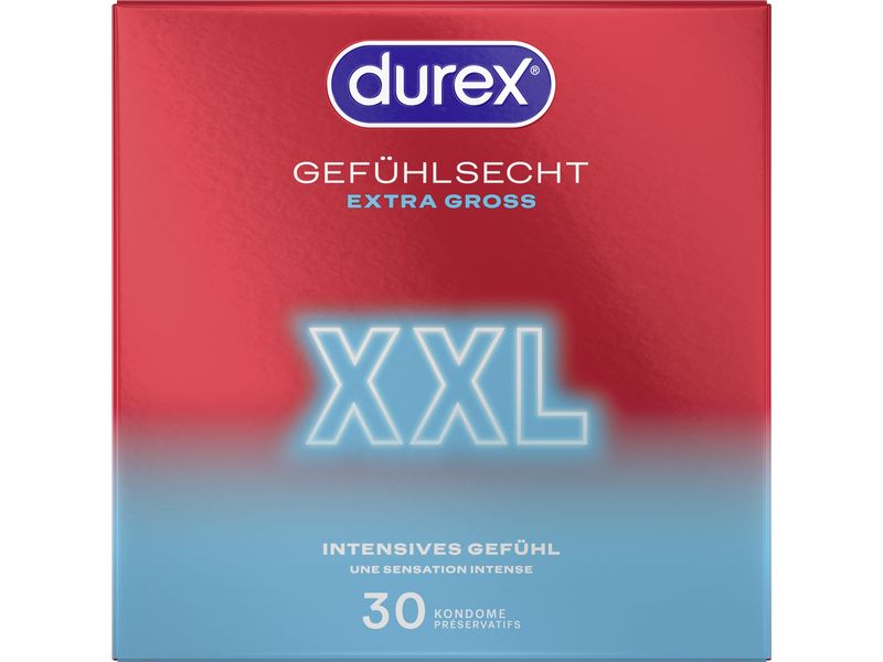Durex Kondome Gefühlsecht XXL Vorteilspackung 30 Stück Hochwertige Präservative zur sicheren Verhütung