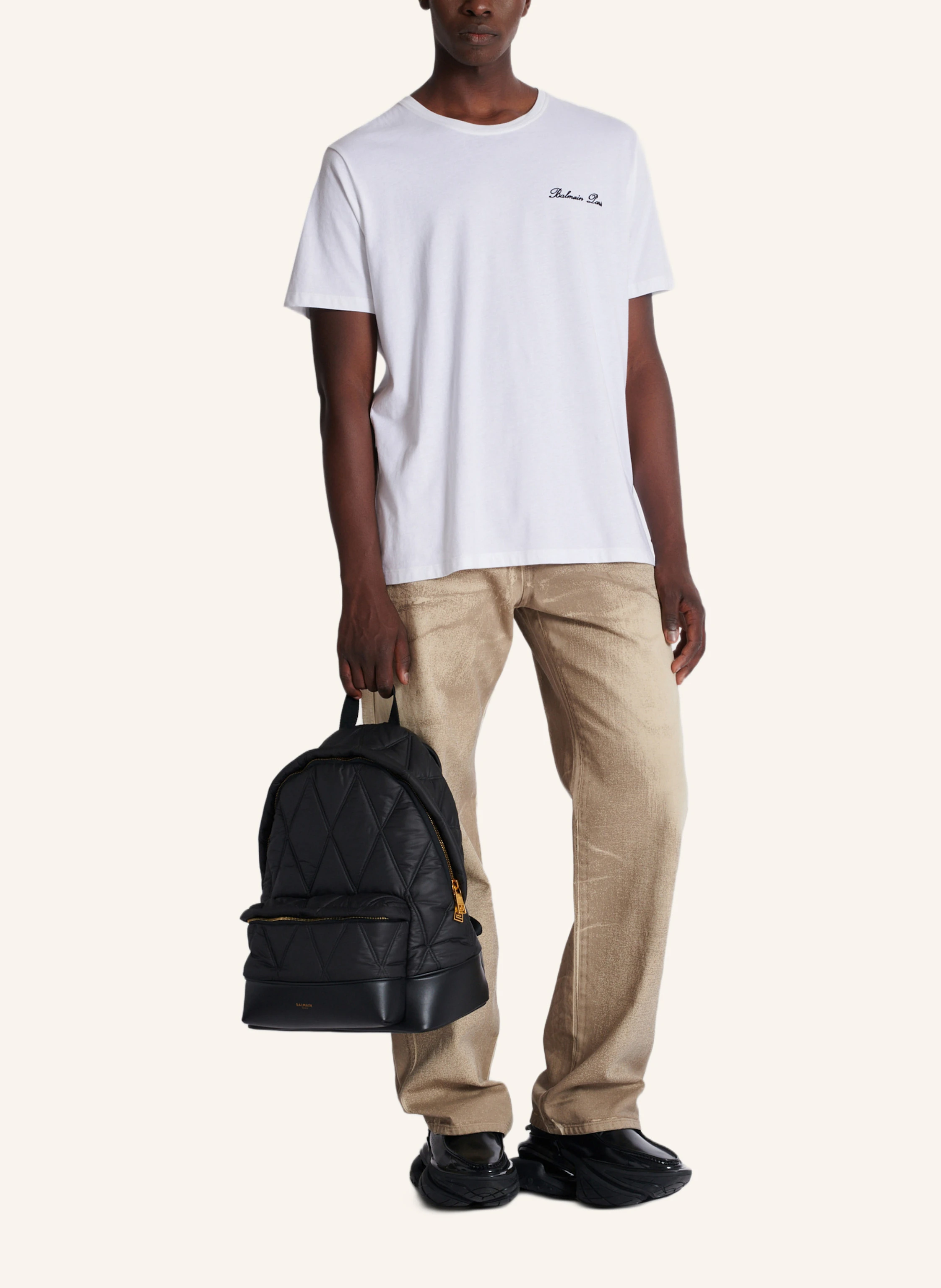 BALMAIN Rucksack aus gestepptem Nylon mit Diamond-Muster