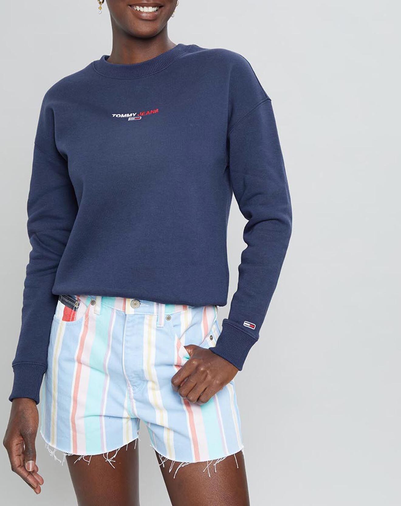 Tommy Jeans Sweat linear crew neck bleu marine